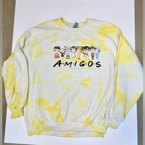 Used Gildan Yellow Tie-Dye Amigos Crewneck Sweater